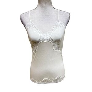 Mary Green white stretch cotton Lace Trim White Tank Top size large